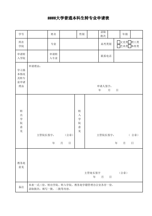 高校本科生转专业申请表