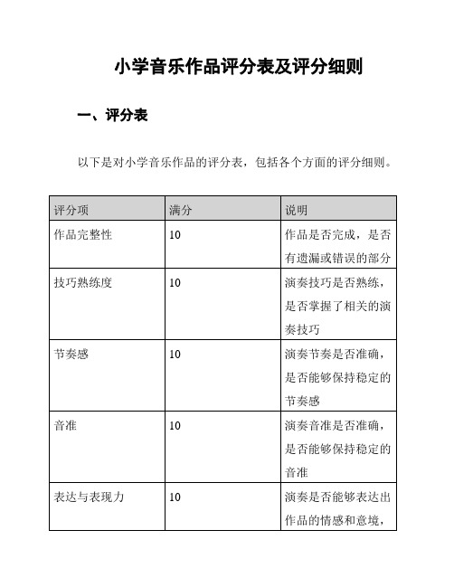 小学音乐作品评分表及评分细则