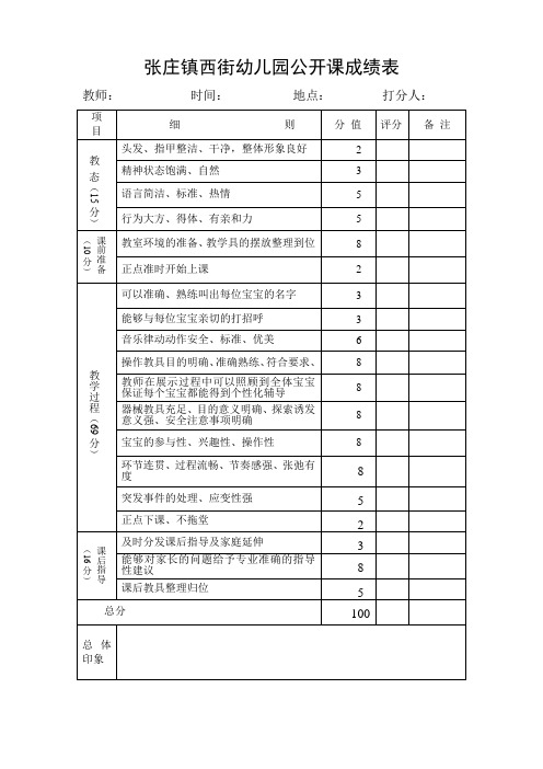 幼儿园公开课打分表