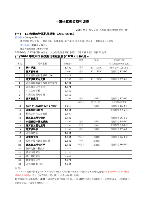 ei收录的计算机类核心源计算机研究与发展计算机学报软件学
