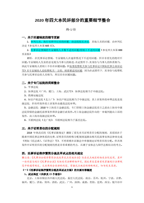 2020年四大本民诉部分的重要细节整合(韩心怡)