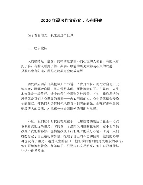 2020年高考作文范文：心有阳光