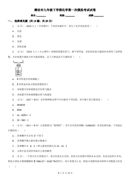 潍坊市九年级下学期化学第一次模拟考试试卷