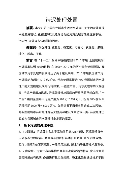 污水处理厂污泥处置的文献综述