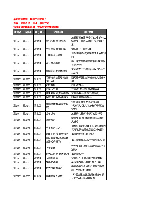 新版重庆市重庆市渝北区酒店餐饮企业公司商家户名录单联系方式地址大全475家
