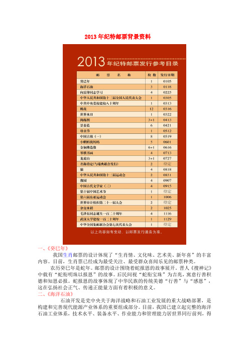 2013年纪特邮票背景资料