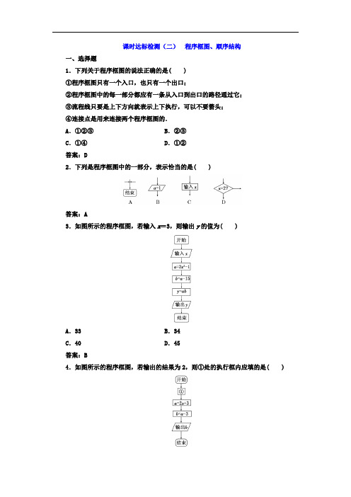 2017-2018学年高中数学必修三课时达标检测二 程序框图