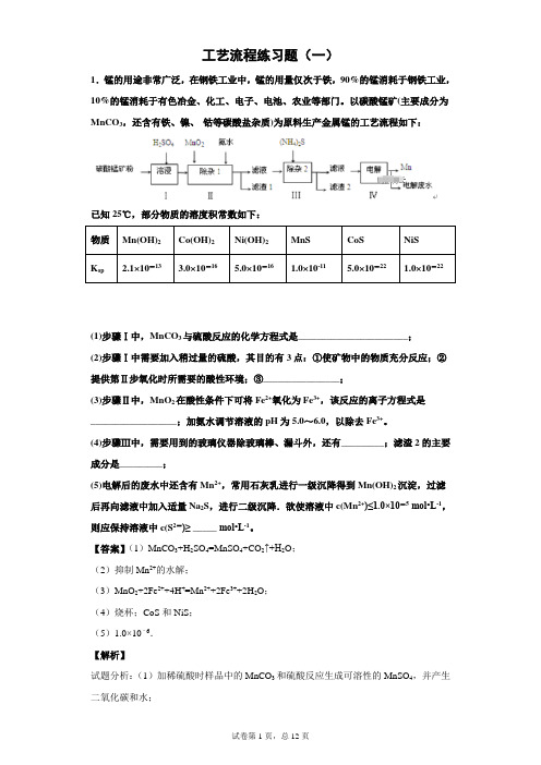 2020年高考专题训练-工艺流程题(一)