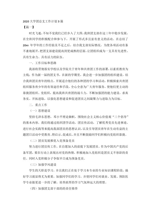 2020大学团总支工作计划3篇