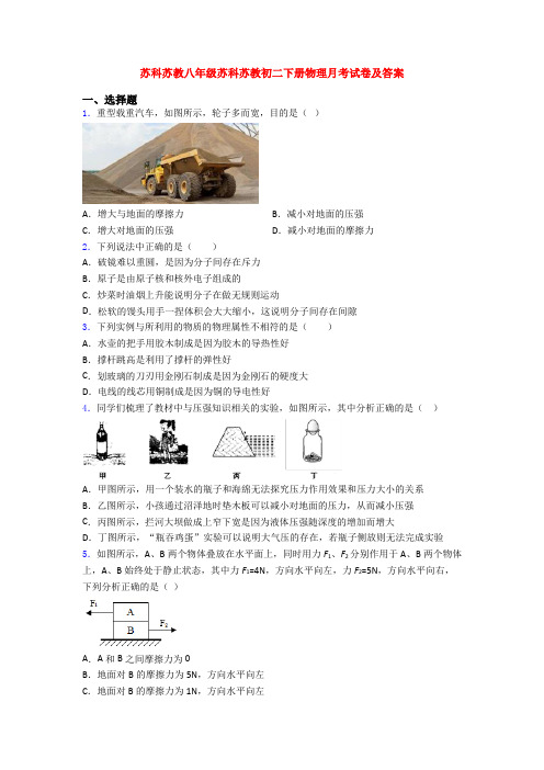 苏科苏教八年级苏科苏教初二下册物理月考试卷及答案 (3)