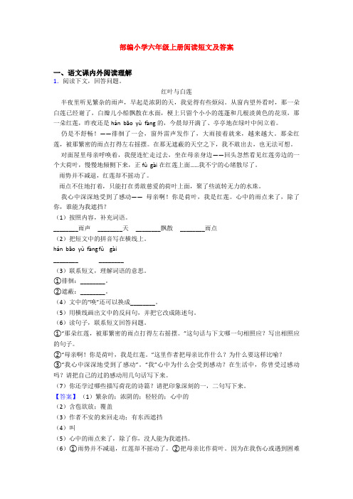 部编小学六年级上册阅读短文及答案