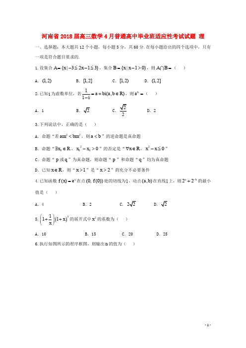 河南省高三数学4月普通高中毕业班适应性考试试题 理