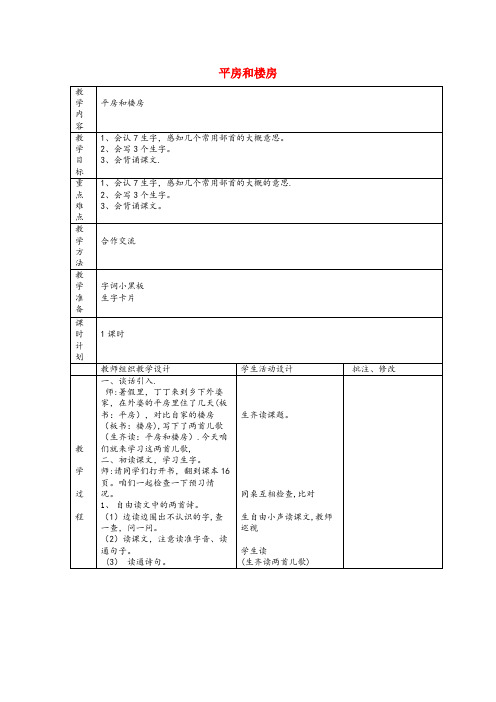 绥化市四小二年级语文上册 平房和楼房教案 北师大版二年级语文上册平房和楼房教案北师大版