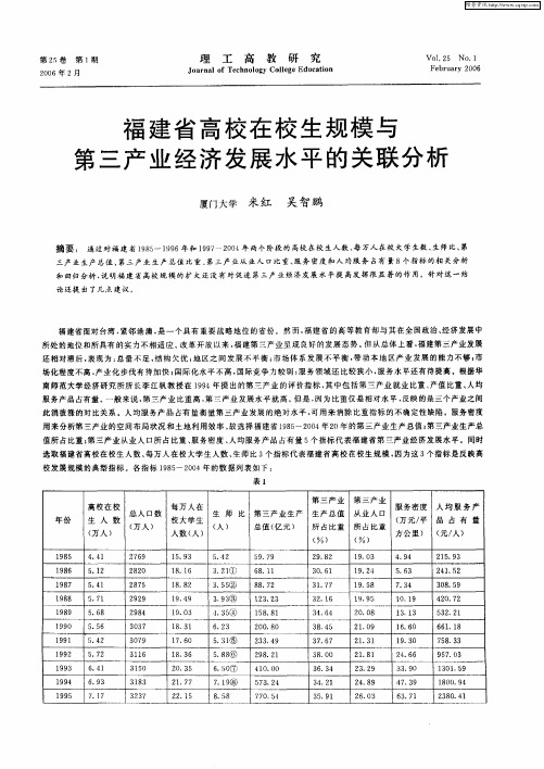 福建省高校在校生规模与第三产业经济发展水平的关联分析