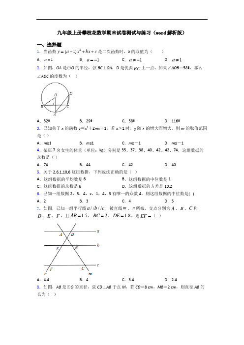 九年级上册攀枝花数学期末试卷测试与练习(word解析版)