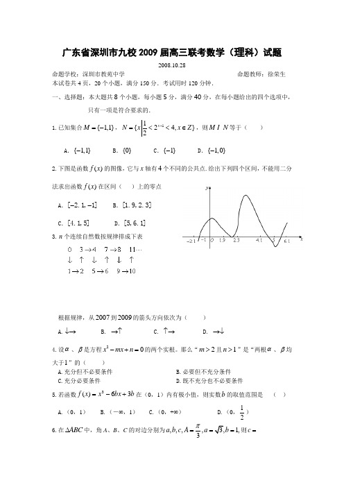 深圳市2009 届高三九校联考 数学(理科)