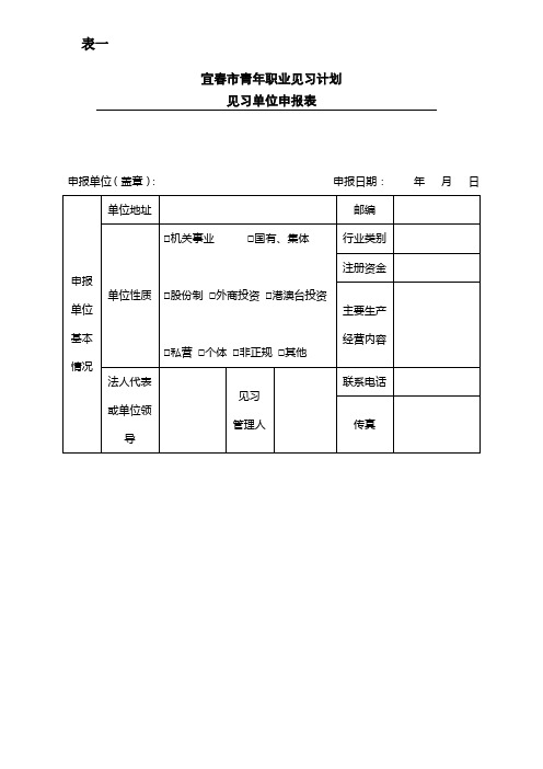 青年职业见习计划见习单位申报表