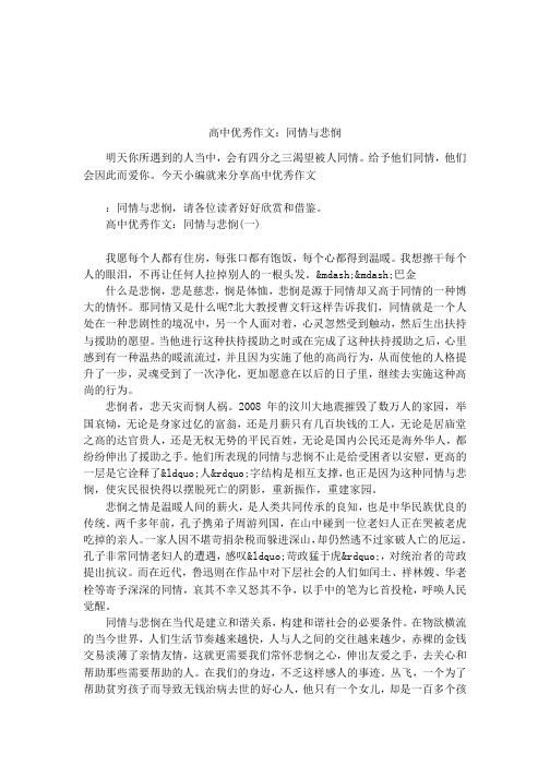 高中优秀作文：同情与悲悯