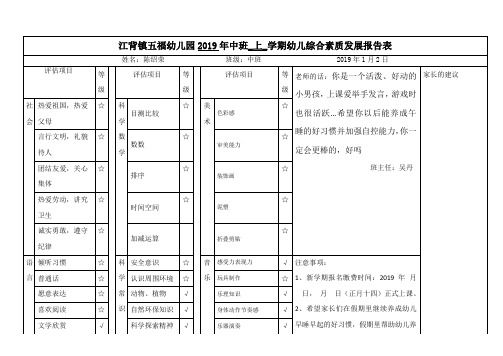 幼儿园综合素质评估表