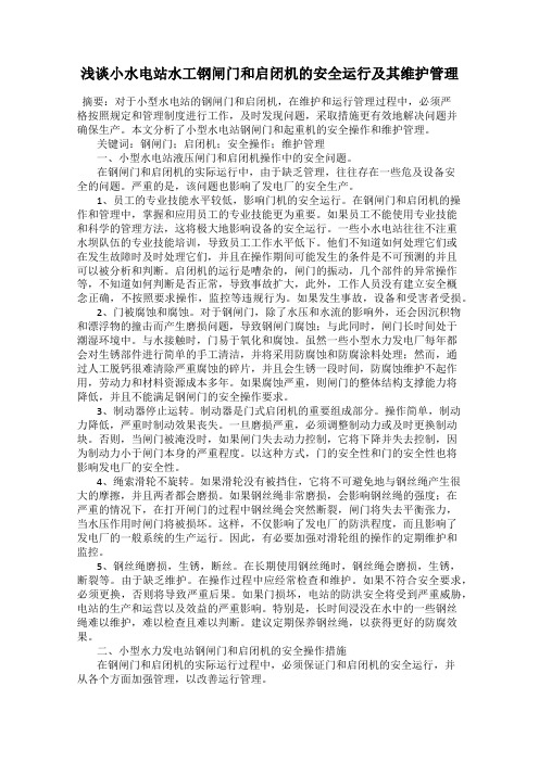 浅谈小水电站水工钢闸门和启闭机的安全运行及其维护管理