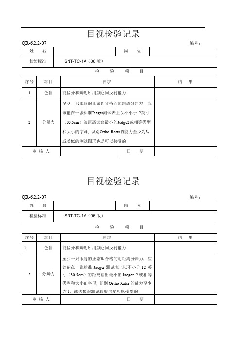 目视检验记录