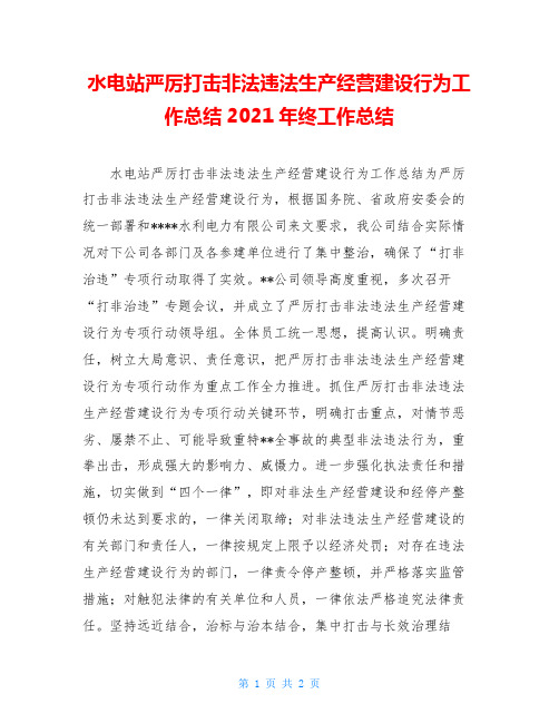 水电站严厉打击非法违法生产经营建设行为工作总结2021年终工作总结