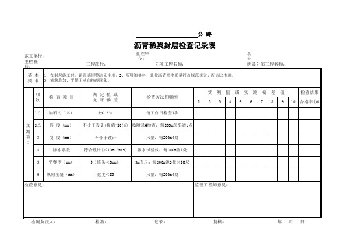 沥青稀浆封层检查记录表