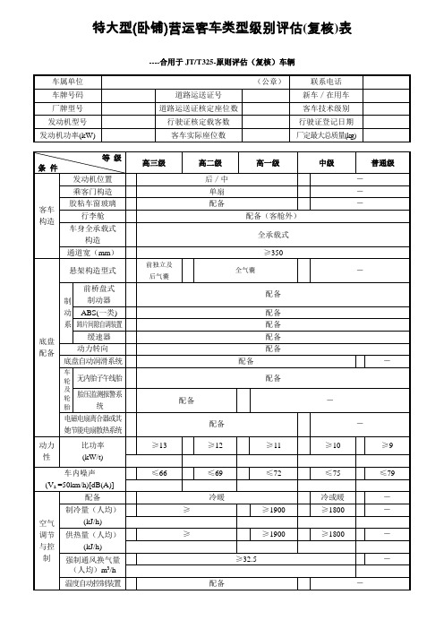 营运客车类型划分及等级评定复核表标准样本
