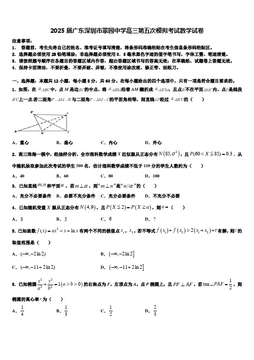 2025届广东深圳市翠园中学高三第五次模拟考试数学试卷含解析