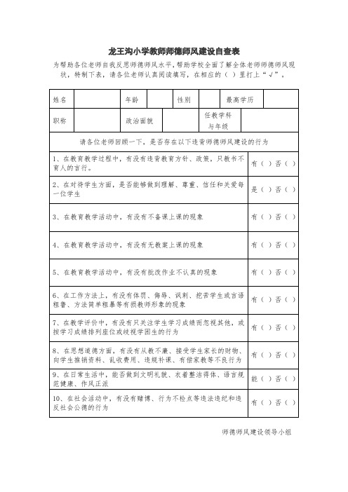教师师德师风建设自查表