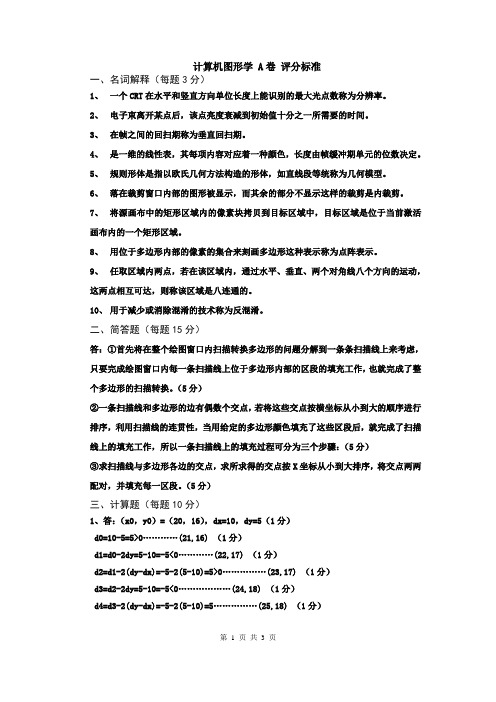 计算机图形学A卷评分标准