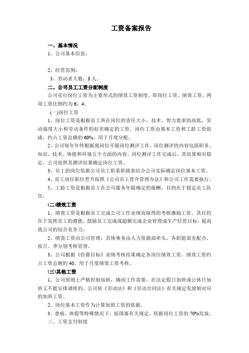 工资备案报告模板