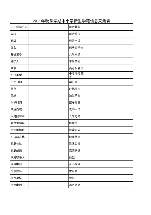 2011年秋季学期中小学电子学籍信息采集表
