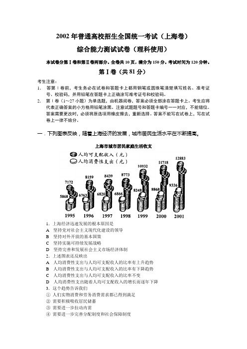 2002年高考试题——理综上海卷