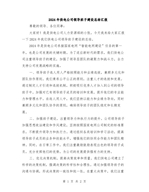 2024年供电公司领导班子建设总结汇报