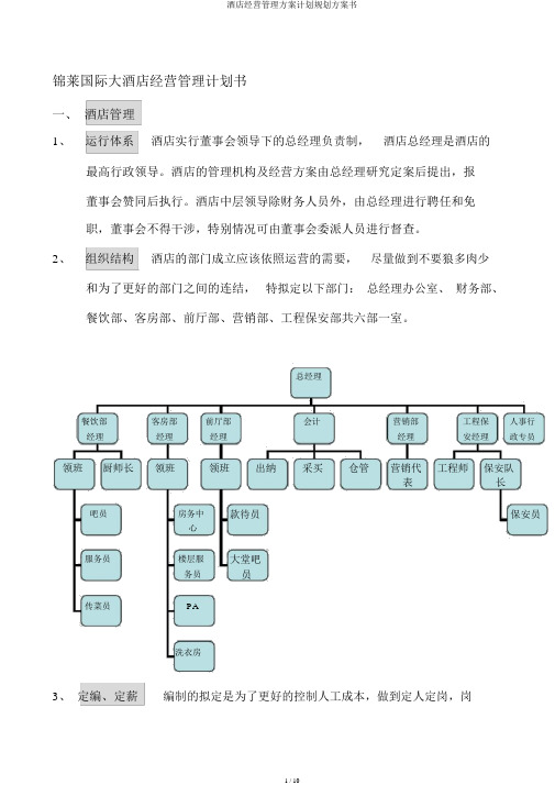 酒店经营管理方案计划规划方案书