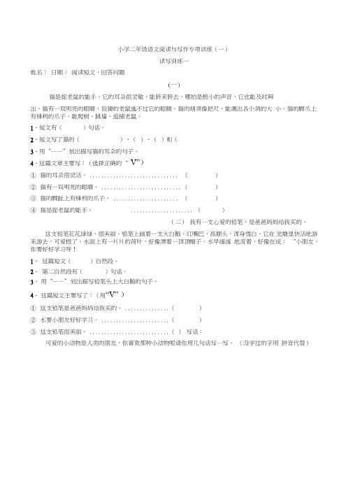 小学二年级语文阅读与写作专项训练