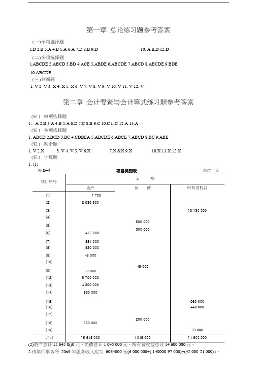 基础会计习题与案例答案第1~4章 东北财大版.doc