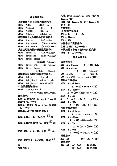 单片机89c51指令及操作汇总