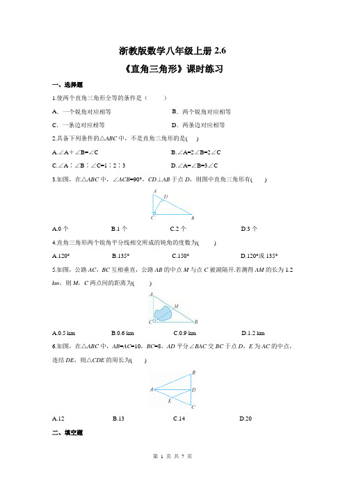 直角三角形 浙教版八年级数学上册同步练习(含答案)