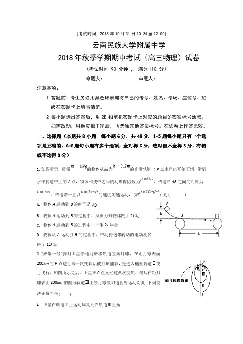 云南民族大学附属中学2019届高三上学期期中考试物理试题+Word版含答案