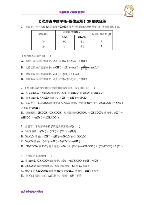 【水溶液中的平衡+图像应用】专项训练30题-康康