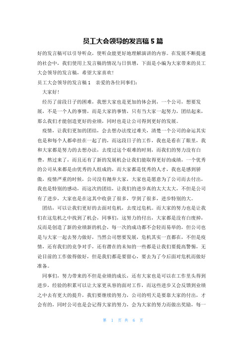 员工大会领导的发言稿5篇