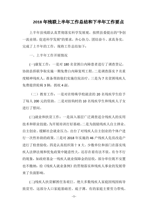 2018年残联上半年工作总结和下半年工作要点