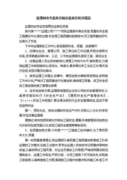 监理例会专监发言稿总监表态发言精品