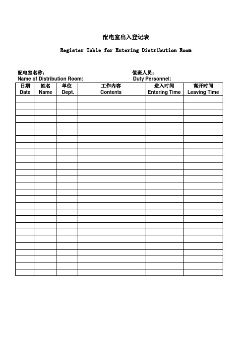 电气配电室及停、送电联系单及工作票