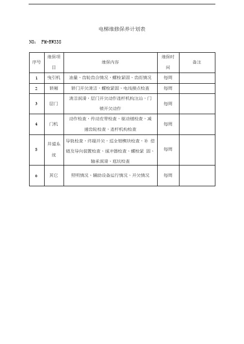 电梯维修保养计划表