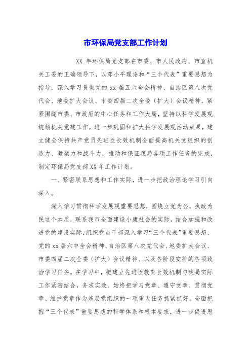 市环保局党支部工作计划