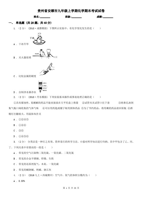 贵州省安顺市九年级上学期化学期末考试试卷