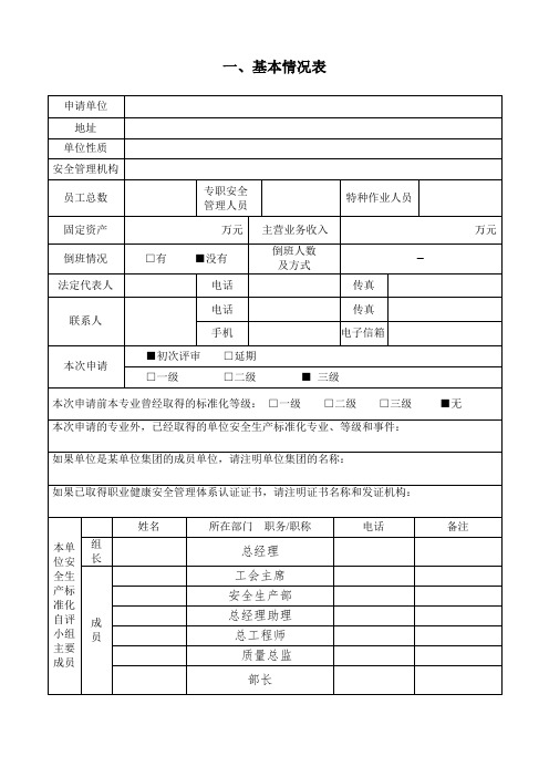 安全生产标准化申请表